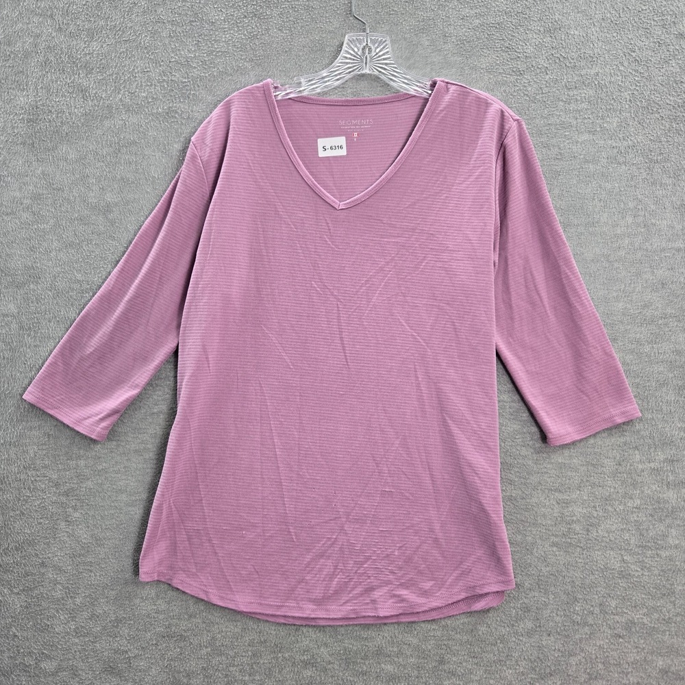 Segments Women Top Large Pink Shirt Essentials 3/4 Sleeve V‎ Neck